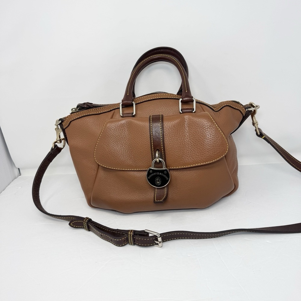 Dooney & Bourke Samba Satchel Brown Pebbled Leather Crossbody Bag Logo Lock